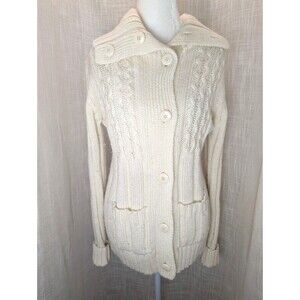Vintage Cable Knit Cardigan Women's Cottage Sweater Size L